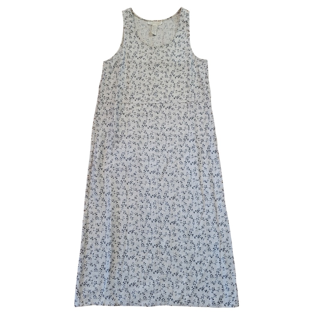 Sweet Jessie Linen Maxi Sleeveless Jumper Dress M‎ Tan Floral Modest Cottage